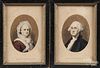 Pair of miniature printed portraits of George and Martha Washington, late 19th c., 3 1/2'' x 2 1/4''.