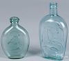 Two aqua glass flasks with double sided eagle and Dyottville George Washington Gen. Taylor, 7 3/4'' h