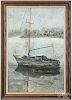 Nancy Branyan (American 20th c.), oil on canvas harbor scene with sailboat, signed lower right, 36''