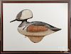 Joseph Cibula (American b. 1946), watercolor of a bufflehead duck decoy, signed lower right.