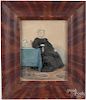 Watercolor folk portrait of a woman, ca. 1840, retaining a period paint decorated frame, 7 1/4'' x 5