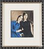 Watercolor enhanced photo of two women, 6 1/2'' x 5 1/4''.