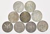Four Morgan silver dollars, together with five Peace dollars.