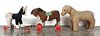 Two Steiff plush ride-on toys, to include a goat and a horse, together with a large plush horse, tal