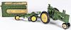 John Deere diecast tractor and plow, the plow with original box, tractor, 7 1/4'' l.