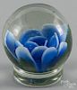 Chinese Millville style blue crimp rose footed paperweight, 3'' dia.