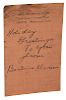 [Magic] Houdini, Beatrice. Autographed Note Signed