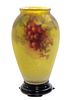 A Reverse Painted Glass Vase, Ambero, CIRCA 1915-1916, of ovoid form with grape decoration, signed, having a separate glass b