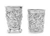 * A Portuguese Silver Cup, 20th Century, of footed form with floral decoration; together with a silvered metal beaker with si