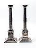 * A Pair of English Silver-Plate Candle Holders Height 15 inches.