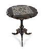 * A Victorian Mother-of-Pearl Inlaid Papier Mache Table Height 28 1/2 x diameter of top 24 inches.