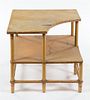 A Modern Wood Side Table Height 23 x width 27 1/4 x depth 27 1/4 inches.
