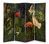 A Painted Wood Four-Panel Floor Screen Height 76 1/2 x width of each panel 24 inches.