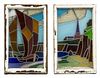 (2)ENGLISH STAINED GLASS WINDOWS, SHIP, LIGHTHOUSE