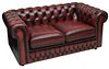 CHESTERFIELD MAROON BUTTONED LEATHER LOVE SEAT