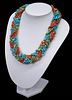 LADIES WOVEN RED CORAL & TURQUOISE NECKLACE