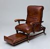 VICTORIAN STAINED FRUITWOOD RETRACTABLE LEATHER ARMCHAIR