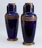 PAIR OF LOUIS XVI STYLE GILT-METAL MOUNTED COBALT-GLAZED POTTERY LARGE VASES