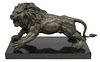 PATINATED BRONZE STANDING LION TABLE SCULPTURE