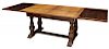 ENGLISH OAK DRAW LEAF DINING TABLE, OPENS TO 106"W