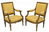 (PAIR) FRENCH LOUIS XVI STYLE CARVED ARM CHAIRS
