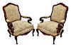 (2) LOUIS XV STYLE CARVED OPEN ARMCHAIRS, 20TH C