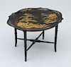 VICTORIAN BLACK PAINTED AND PARCEL-GILT TÔLE TRAY
