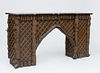 RUSTIC PAINTED WOOD LATTICEWORK SIDEBOARD WITH FAUX MARBLE TOP