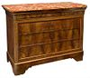 CHARLES X MAHOGANY MARQUETRY MARBLE TOP COMMODE