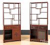 Pair of Chinese hardwood display cabinets, 70" h.,