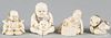 Four Japanese Meiji period carved ivory netsuke.