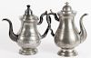 Two American pewter coffee pots, 19th c., one stam