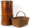 Painted basket, together with a staved barrel, 22"