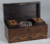 Inlaid rosewood tea caddy, mid 19th c., with flora