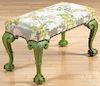 Green painted Chippendale style bench, 17" h., 29"