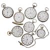 EIGHT 19TH C. SILVER & SILVER-TONED POCKET WATCHES