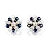 Trianon Pearl and Diamond Cluster Earrings