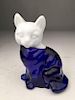Vintage fenon blue and white glass cat standing.