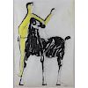 Marino Marini, Italian (1901-1980) Ink and gouache on paper "Man With Horse" Signed and dated 1951 lower right