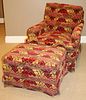 BAKER FURNITURE CO UPHOLSTERED CHAIR AND OTTOMAN