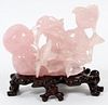 CHINESE CARVED ROSE QUARTZ FIGURAL GROUP