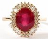 NATURAL OVAL 4.12CT RUBY DIAMOND & 14KT GOLD RING