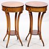 SATINWOOD ROUND END TABLES PAIR BY IMPERIAL