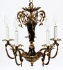 GILT METAL FRENCH STYLE 5 ARM CHANDELIER CIRCA 1960