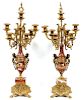 FRENCH STYLE ROUGE MARBLE AND GILT METAL CANDELABRA