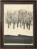 STEPHEN HAZEL LITHOGRAPH OF HAWK OVER TREES & RIVER