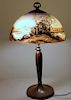 HANDEL. Signed Reverse Painted Table Lamp.