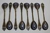 SILVER. Grouping of 8 Russian Enamel Spoons.
