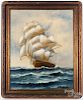 Oil on canvas seascape, signed Wesley Warren, 28'' x 22''.