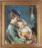 Oil on canvas portrait of a mother and child, signed Louis Bertz, 30'' x 25''.